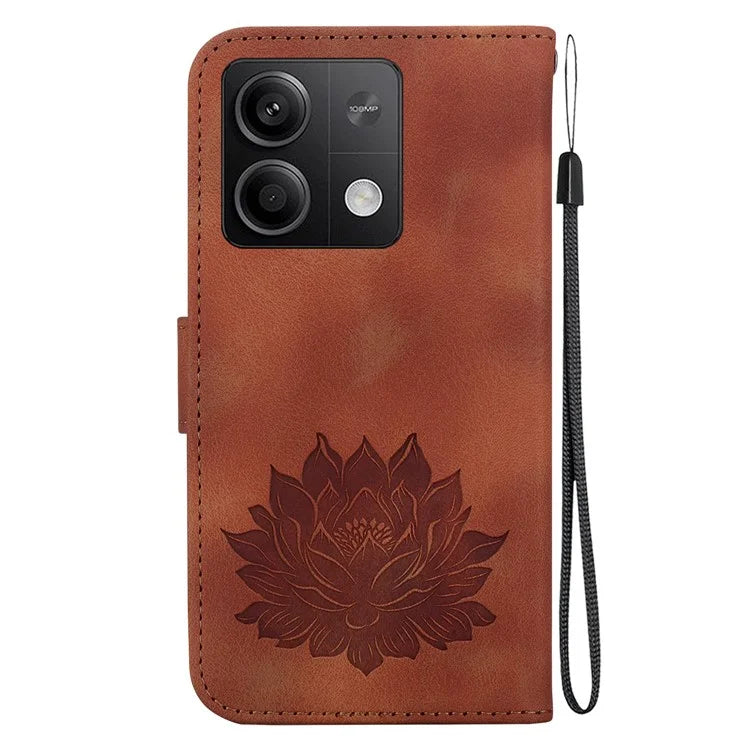 For Xiaomi Redmi Note 13 5G Case Lotus Imprint Leather Wallet Phone Cover