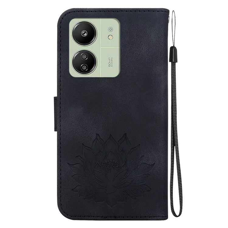 For Xiaomi Redmi 13C 4G / 5G / 13R 5G / Poco M6 5G / C65 4G Case Leather Lotus Stand Phone Cover