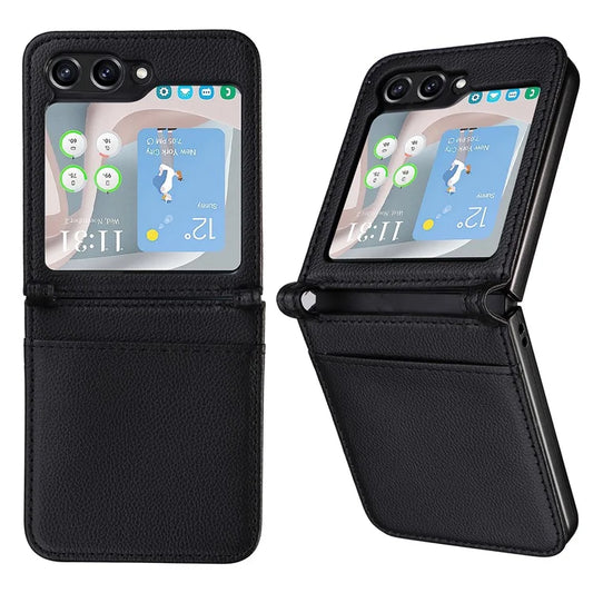 For Samsung Galaxy Z Flip6 5G Case Litchi Texture PU Leather + PC Card Slot Phone Cover
