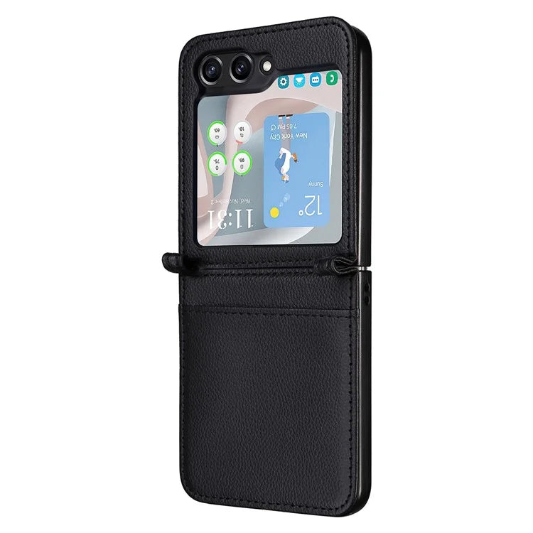 For Samsung Galaxy Z Flip6 5G Case Litchi Texture PU Leather + PC Card Slot Phone Cover