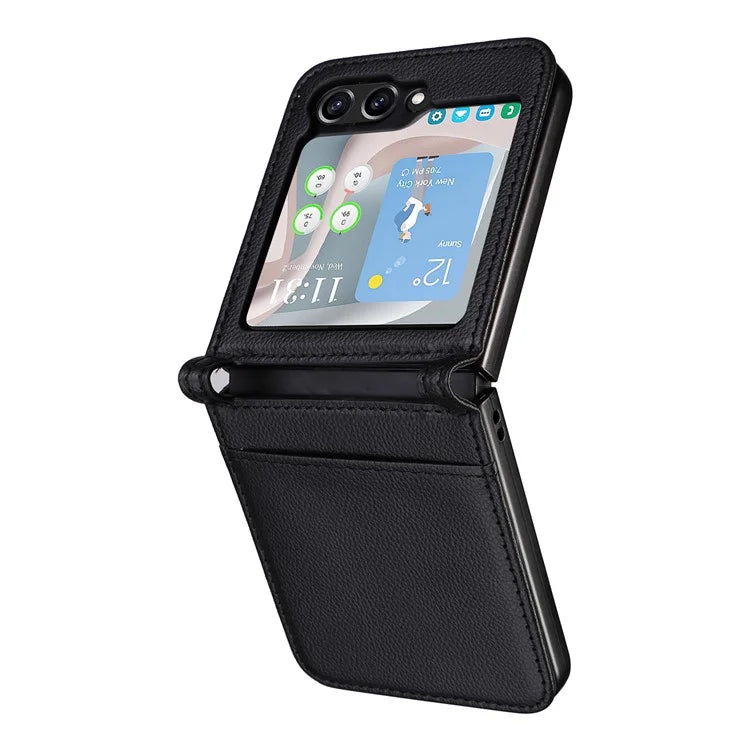For Samsung Galaxy Z Flip6 5G Case Litchi Texture PU Leather + PC Card Slot Phone Cover