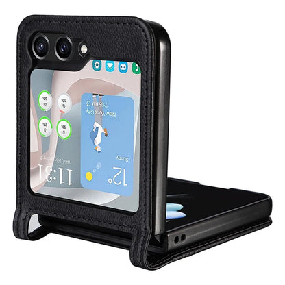 For Samsung Galaxy Z Flip6 5G Case Litchi Texture PU Leather + PC Card Slot Phone Cover