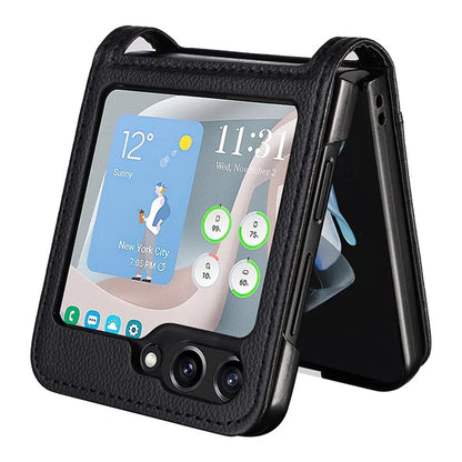 For Samsung Galaxy Z Flip6 5G Case Litchi Texture PU Leather + PC Card Slot Phone Cover