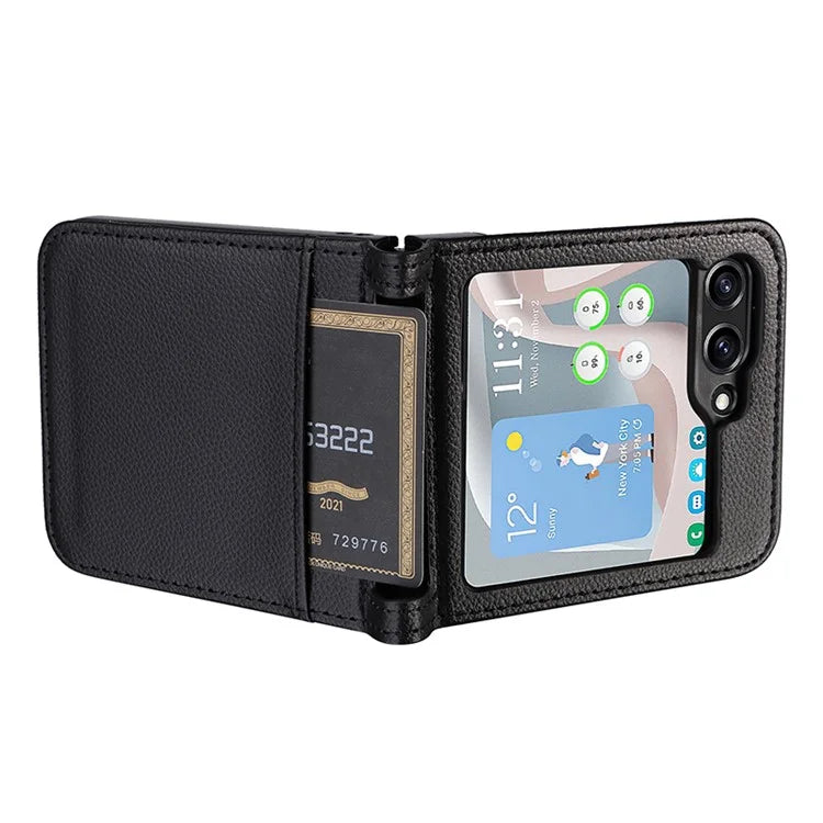 For Samsung Galaxy Z Flip6 5G Case Litchi Texture PU Leather + PC Card Slot Phone Cover