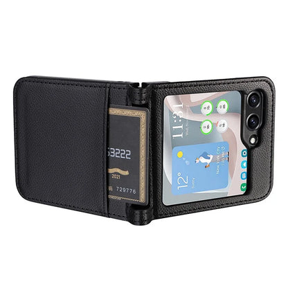 For Samsung Galaxy Z Flip6 5G Case Litchi Texture PU Leather + PC Card Slot Phone Cover