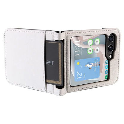 For Samsung Galaxy Z Flip6 5G Case Litchi Texture PU Leather + PC Card Slot Phone Cover