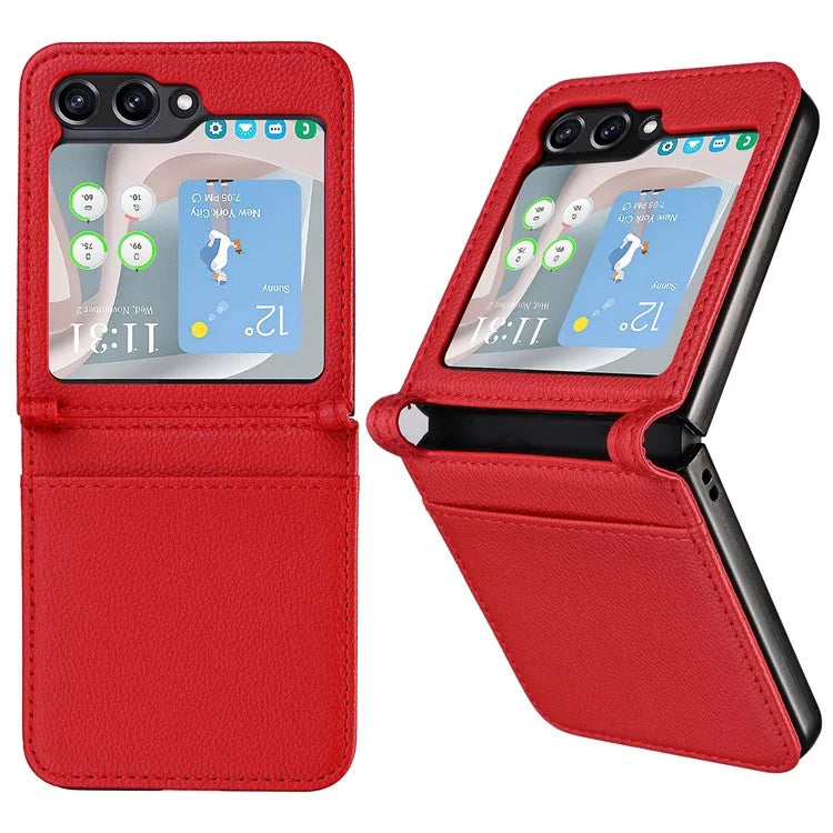 For Samsung Galaxy Z Flip6 5G Case Litchi Texture PU Leather + PC Card Slot Phone Cover