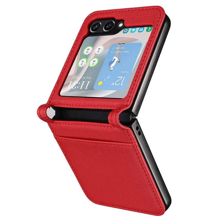 For Samsung Galaxy Z Flip6 5G Case Litchi Texture PU Leather + PC Card Slot Phone Cover