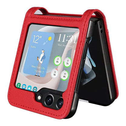 For Samsung Galaxy Z Flip6 5G Case Litchi Texture PU Leather + PC Card Slot Phone Cover