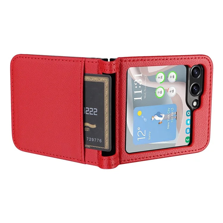 For Samsung Galaxy Z Flip6 5G Case Litchi Texture PU Leather + PC Card Slot Phone Cover