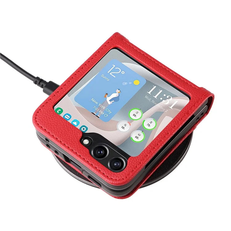 For Samsung Galaxy Z Flip6 5G Case Litchi Texture PU Leather + PC Card Slot Phone Cover