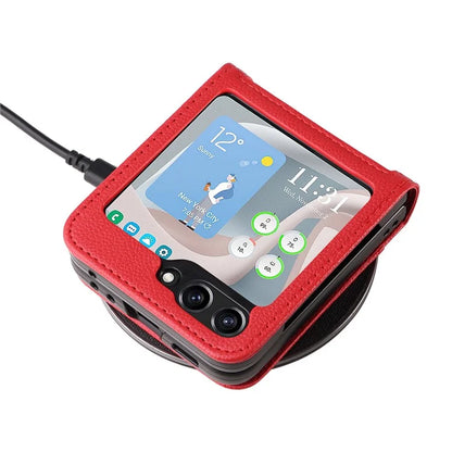 For Samsung Galaxy Z Flip6 5G Case Litchi Texture PU Leather + PC Card Slot Phone Cover