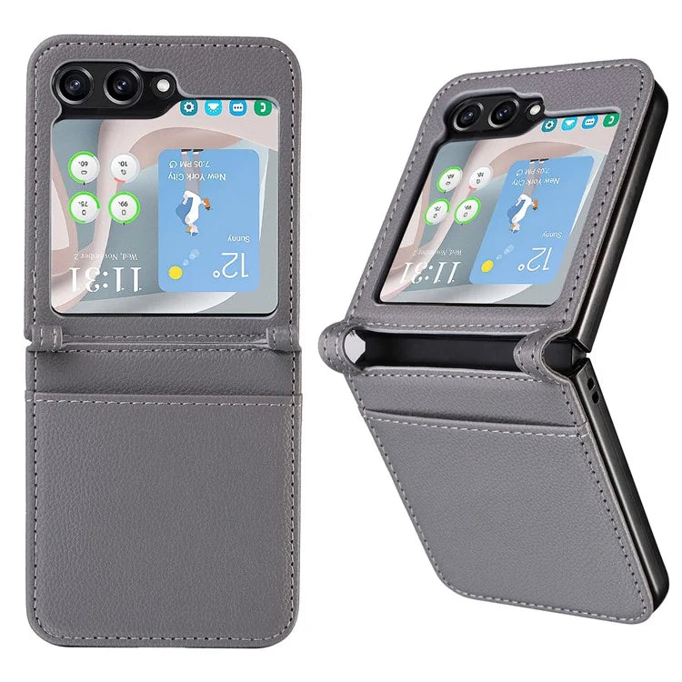 For Samsung Galaxy Z Flip6 5G Case Litchi Texture PU Leather + PC Card Slot Phone Cover