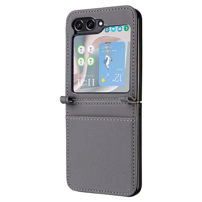 For Samsung Galaxy Z Flip6 5G Case Litchi Texture PU Leather + PC Card Slot Phone Cover