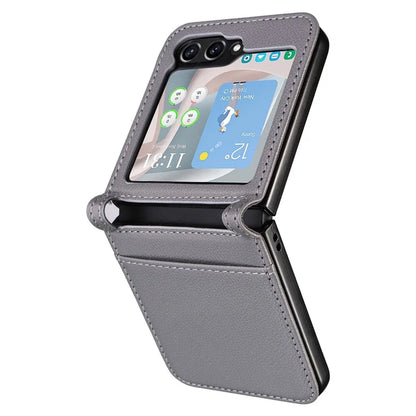 For Samsung Galaxy Z Flip6 5G Case Litchi Texture PU Leather + PC Card Slot Phone Cover