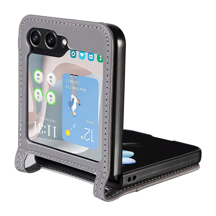 For Samsung Galaxy Z Flip6 5G Case Litchi Texture PU Leather + PC Card Slot Phone Cover