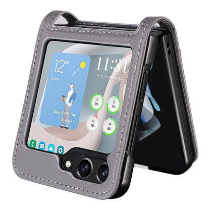 For Samsung Galaxy Z Flip6 5G Case Litchi Texture PU Leather + PC Card Slot Phone Cover