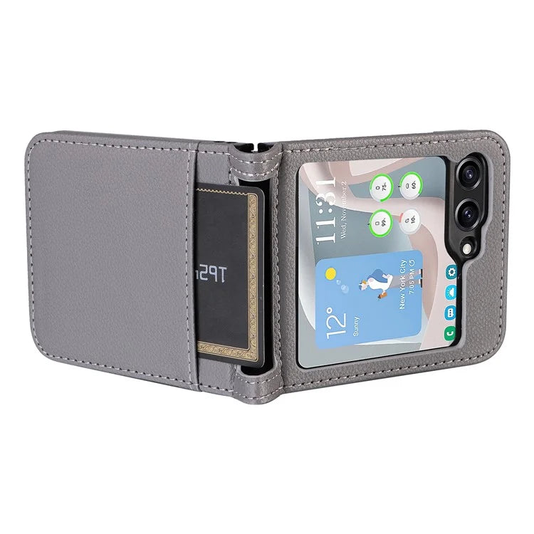 For Samsung Galaxy Z Flip6 5G Case Litchi Texture PU Leather + PC Card Slot Phone Cover