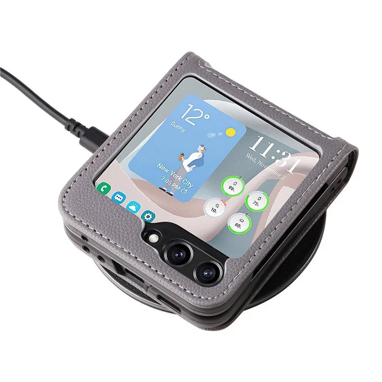 For Samsung Galaxy Z Flip6 5G Case Litchi Texture PU Leather + PC Card Slot Phone Cover