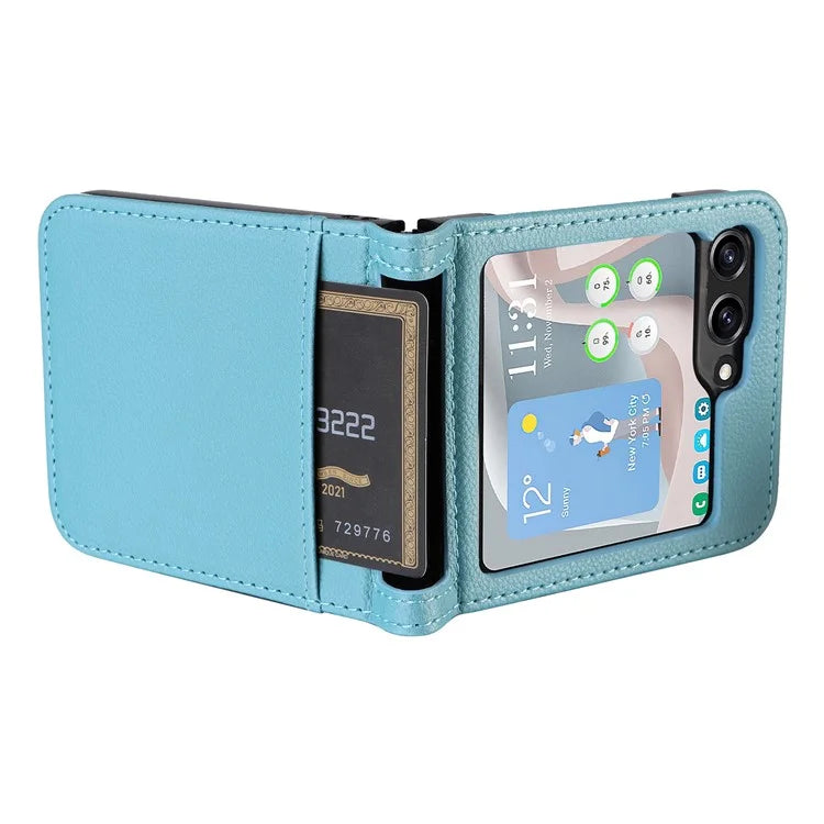 For Samsung Galaxy Z Flip6 5G Case Litchi Texture PU Leather + PC Card Slot Phone Cover