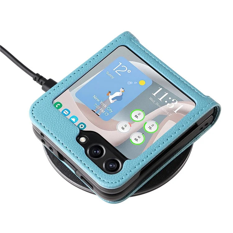 For Samsung Galaxy Z Flip6 5G Case Litchi Texture PU Leather + PC Card Slot Phone Cover