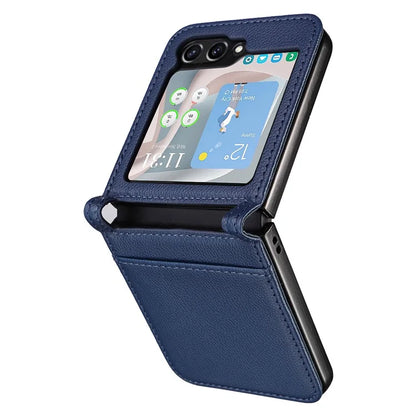 For Samsung Galaxy Z Flip6 5G Case Litchi Texture PU Leather + PC Card Slot Phone Cover