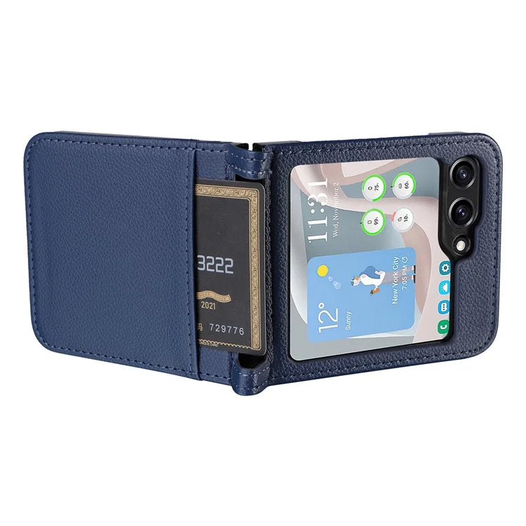 For Samsung Galaxy Z Flip6 5G Case Litchi Texture PU Leather + PC Card Slot Phone Cover