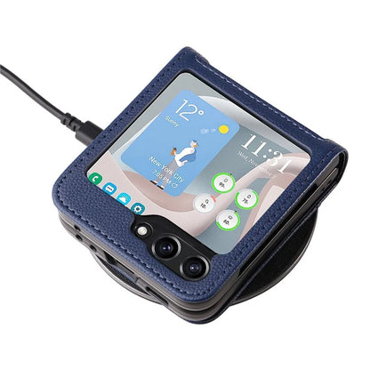 For Samsung Galaxy Z Flip6 5G Case Litchi Texture PU Leather + PC Card Slot Phone Cover