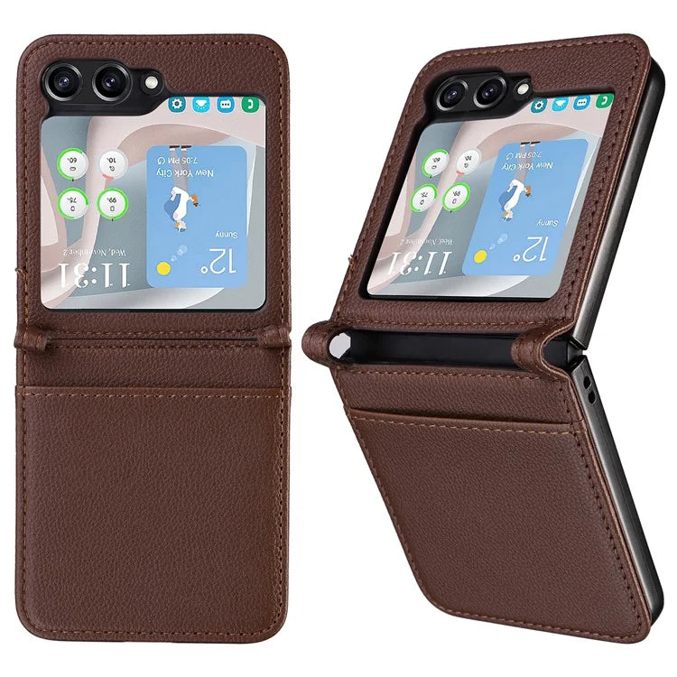 For Samsung Galaxy Z Flip6 5G Case Litchi Texture PU Leather + PC Card Slot Phone Cover