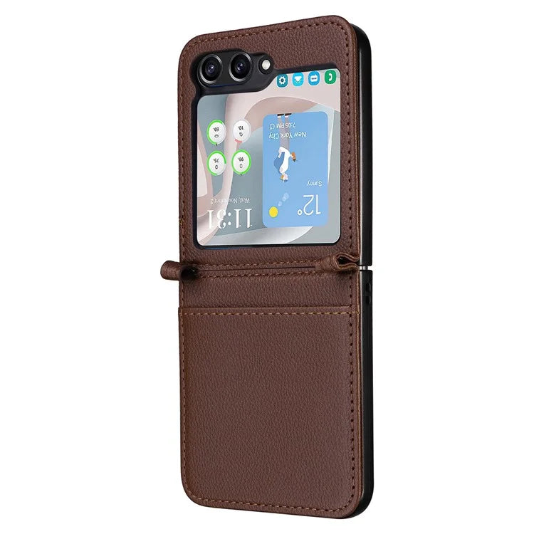 For Samsung Galaxy Z Flip6 5G Case Litchi Texture PU Leather + PC Card Slot Phone Cover