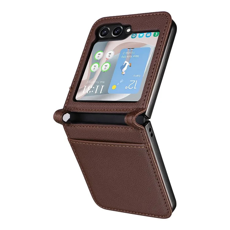 For Samsung Galaxy Z Flip6 5G Case Litchi Texture PU Leather + PC Card Slot Phone Cover