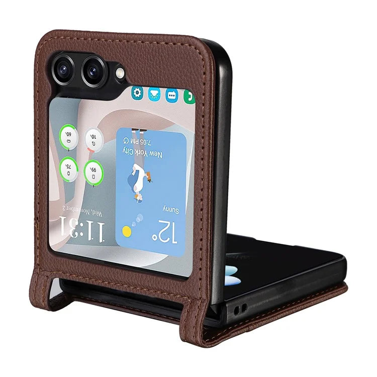 For Samsung Galaxy Z Flip6 5G Case Litchi Texture PU Leather + PC Card Slot Phone Cover