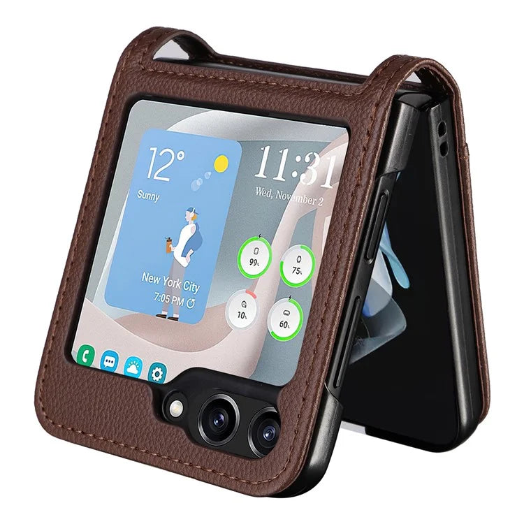 For Samsung Galaxy Z Flip6 5G Case Litchi Texture PU Leather + PC Card Slot Phone Cover