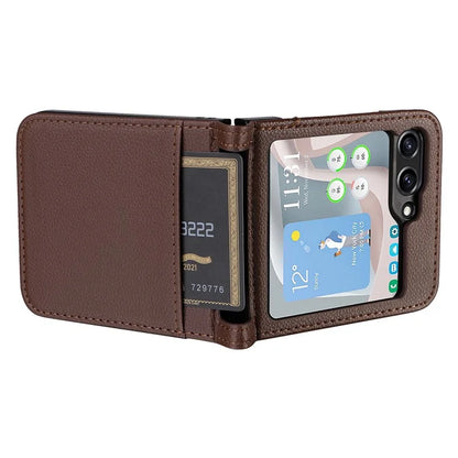 For Samsung Galaxy Z Flip6 5G Case Litchi Texture PU Leather + PC Card Slot Phone Cover