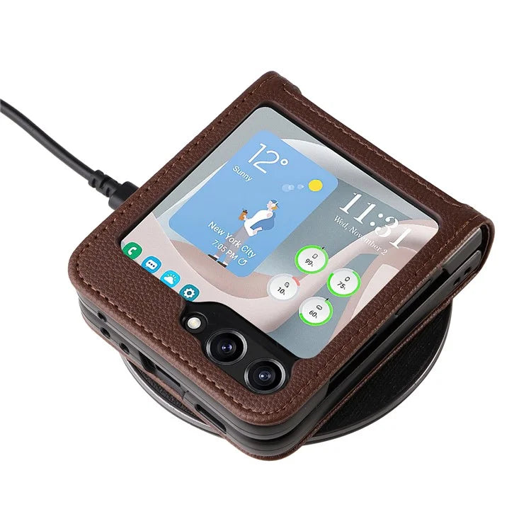 For Samsung Galaxy Z Flip6 5G Case Litchi Texture PU Leather + PC Card Slot Phone Cover