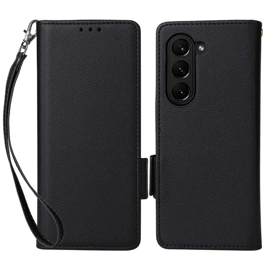 For Samsung Galaxy Z Fold6 5G Shockproof Case Litchi Texture Leather Phone Cover with Strap