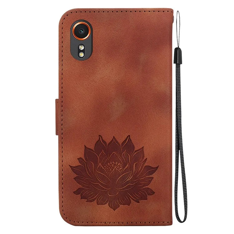 For Samsung Galaxy Xcover7 Case Lotus Pattern Leather Phone Cover Card / Cash Slots