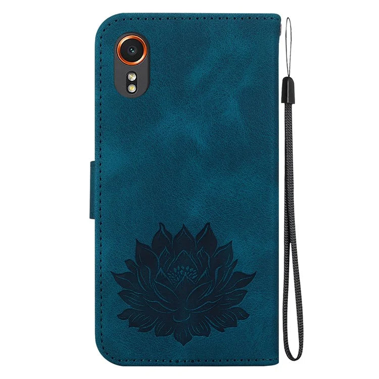 For Samsung Galaxy Xcover7 Case Lotus Pattern Leather Phone Cover Card / Cash Slots