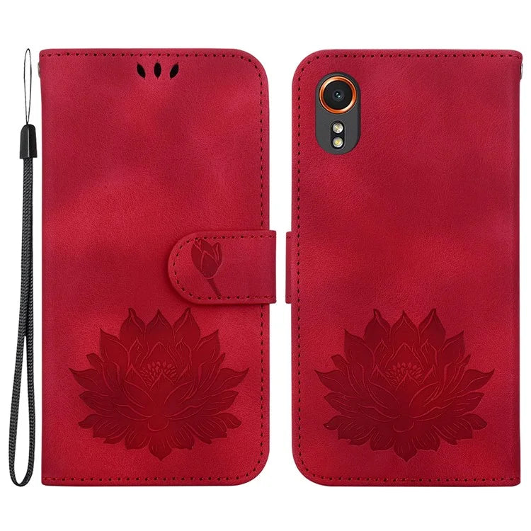 For Samsung Galaxy Xcover7 Case Lotus Pattern Leather Phone Cover Card / Cash Slots