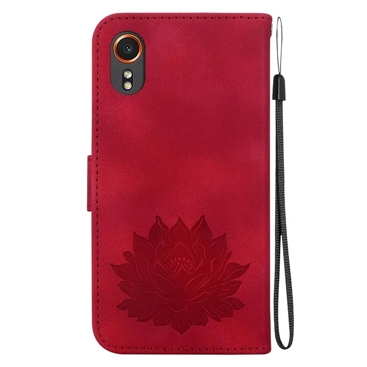 For Samsung Galaxy Xcover7 Case Lotus Pattern Leather Phone Cover Card / Cash Slots
