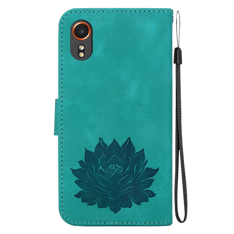 For Samsung Galaxy Xcover7 Case Lotus Pattern Leather Phone Cover Card / Cash Slots