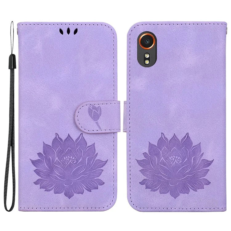 For Samsung Galaxy Xcover7 Case Lotus Pattern Leather Phone Cover Card / Cash Slots