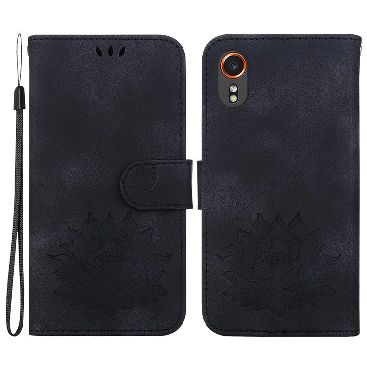 For Samsung Galaxy Xcover7 Case Lotus Pattern Leather Phone Cover Card / Cash Slots