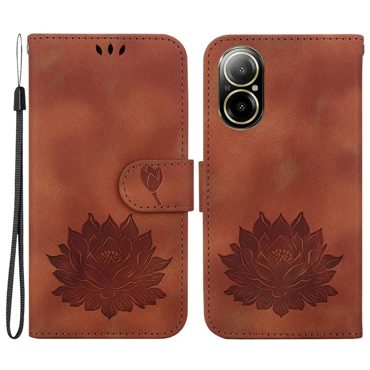 For Realme C67 4G Case Lotus Imprinted Leather Wallet Phone Cover