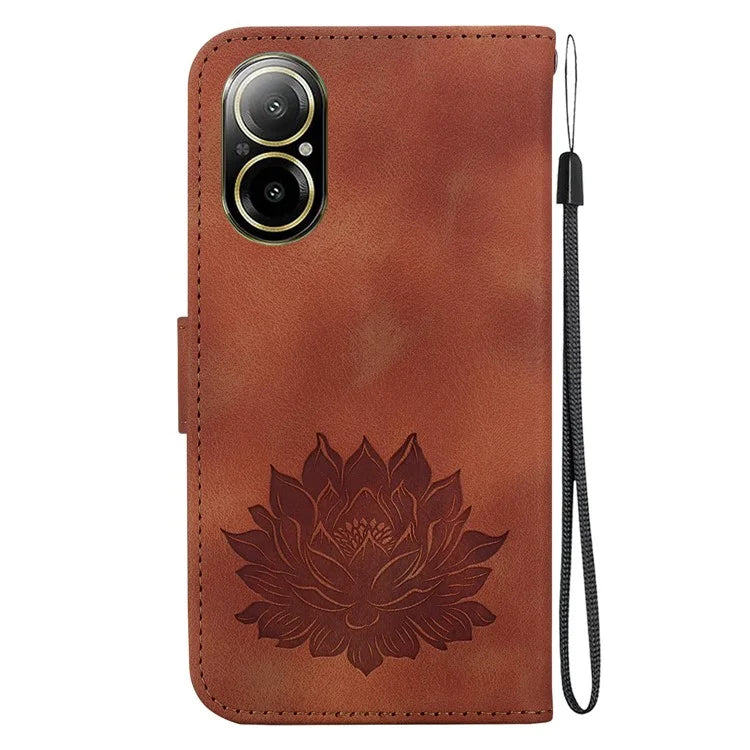 For Realme C67 4G Case Lotus Imprinted Leather Wallet Phone Cover