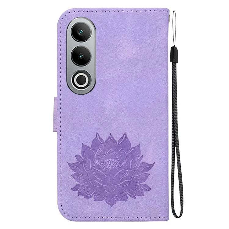 For OnePlus Nord CE4 5G Case with Hand Strap Lotus Pattern PU Leather Phone Cover