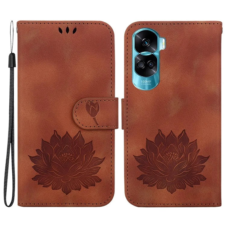 For Honor 90 Lite 5G Case Lotus Pattern Wallet Stand Leather Phone Cover