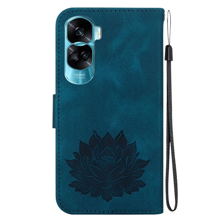 For Honor 90 Lite 5G Case Lotus Pattern Wallet Stand Leather Phone Cover