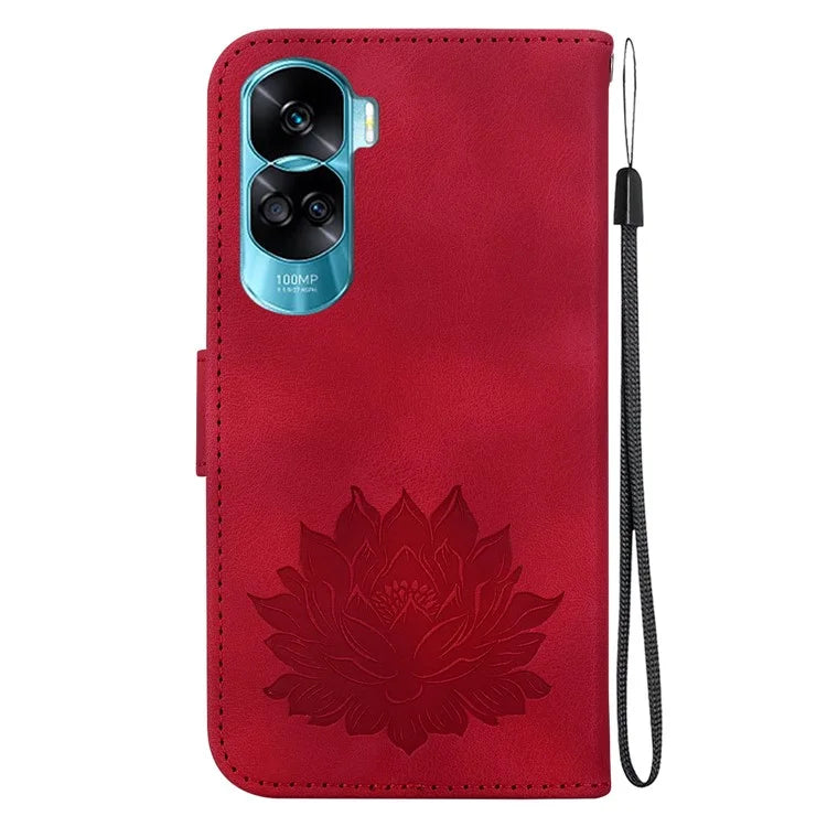 For Honor 90 Lite 5G Case Lotus Pattern Wallet Stand Leather Phone Cover