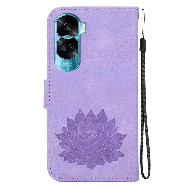 For Honor 90 Lite 5G Case Lotus Pattern Wallet Stand Leather Phone Cover